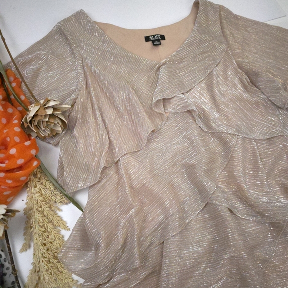 SLNY Shimmering Rose Gold Layered Dress Sz 12 - Picture 13 of 14